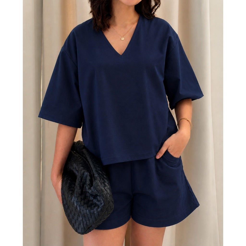 Pambahaymnl Vneck Linen Short Set