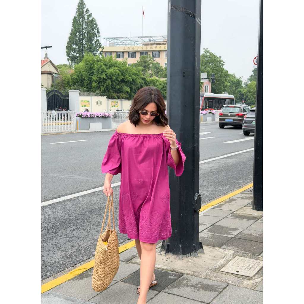 Pambahaymnl Eyelet Bell Sleeve Dress
