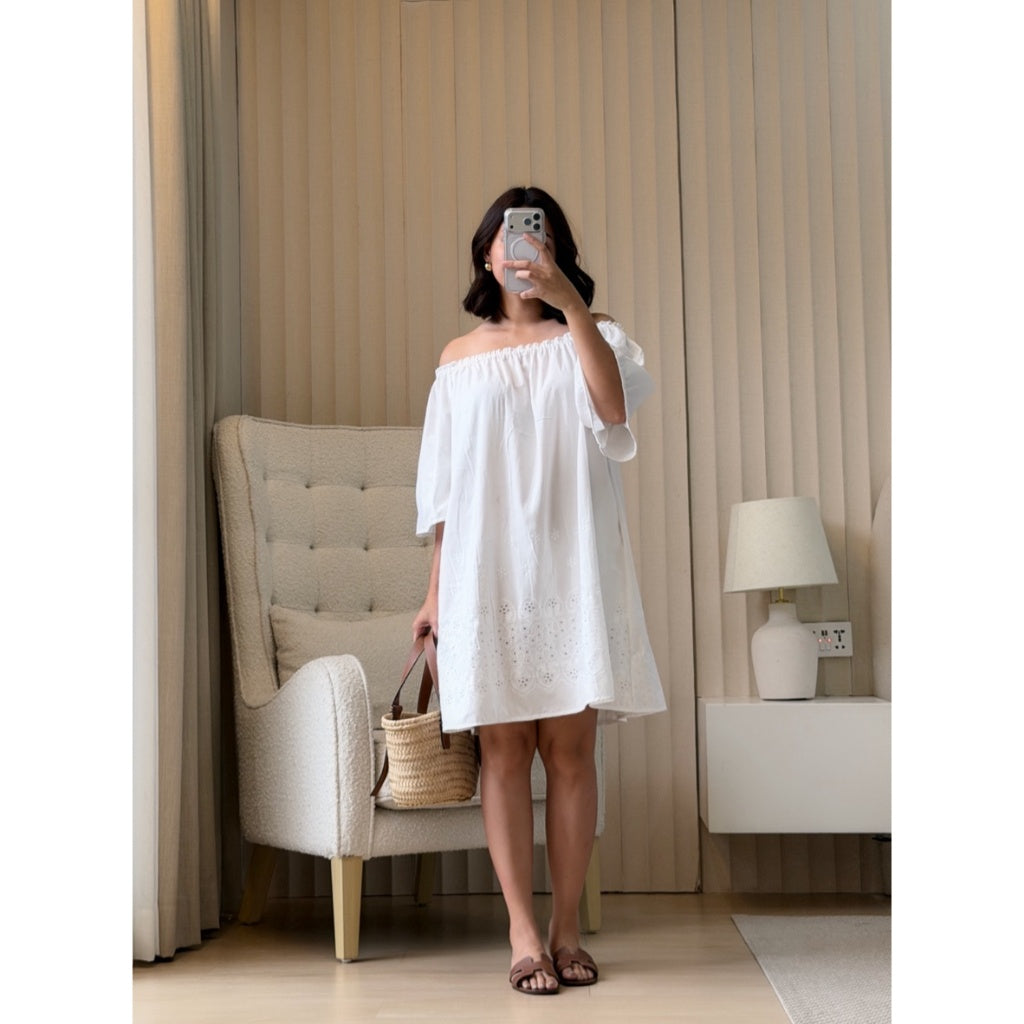 Pambahaymnl Eyelet Bell Sleeve Dress