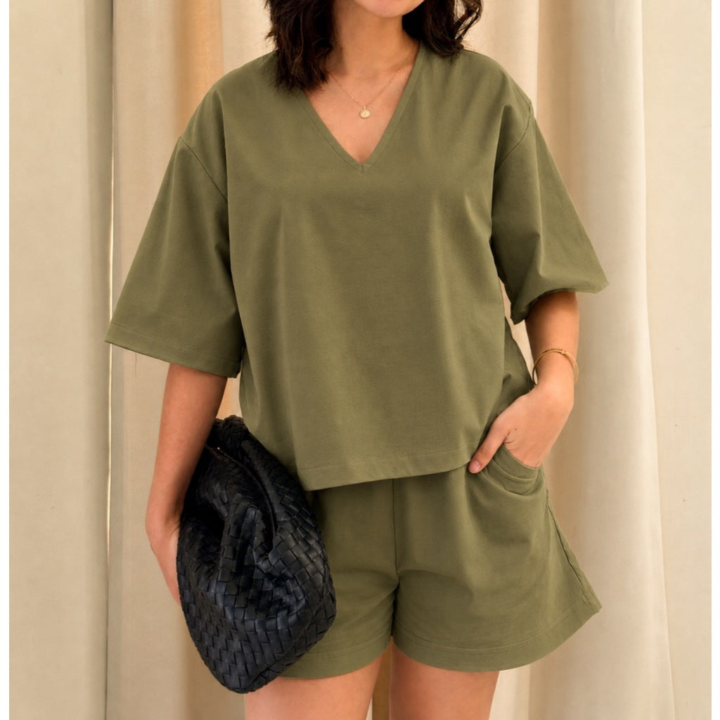 Pambahaymnl Vneck Linen Short Set