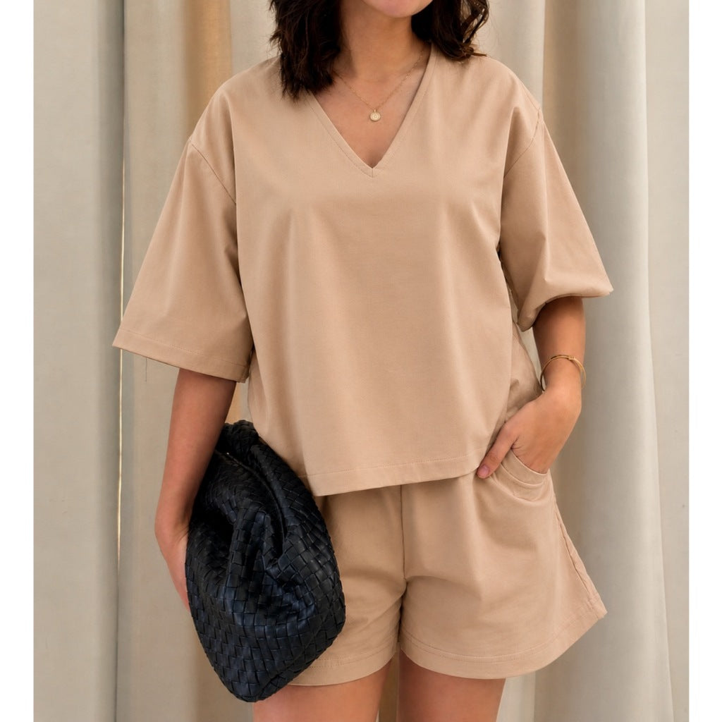 Pambahaymnl Vneck Linen Short Set