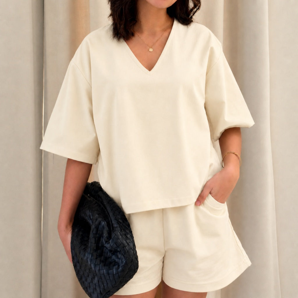 Pambahaymnl Vneck Linen Short Set