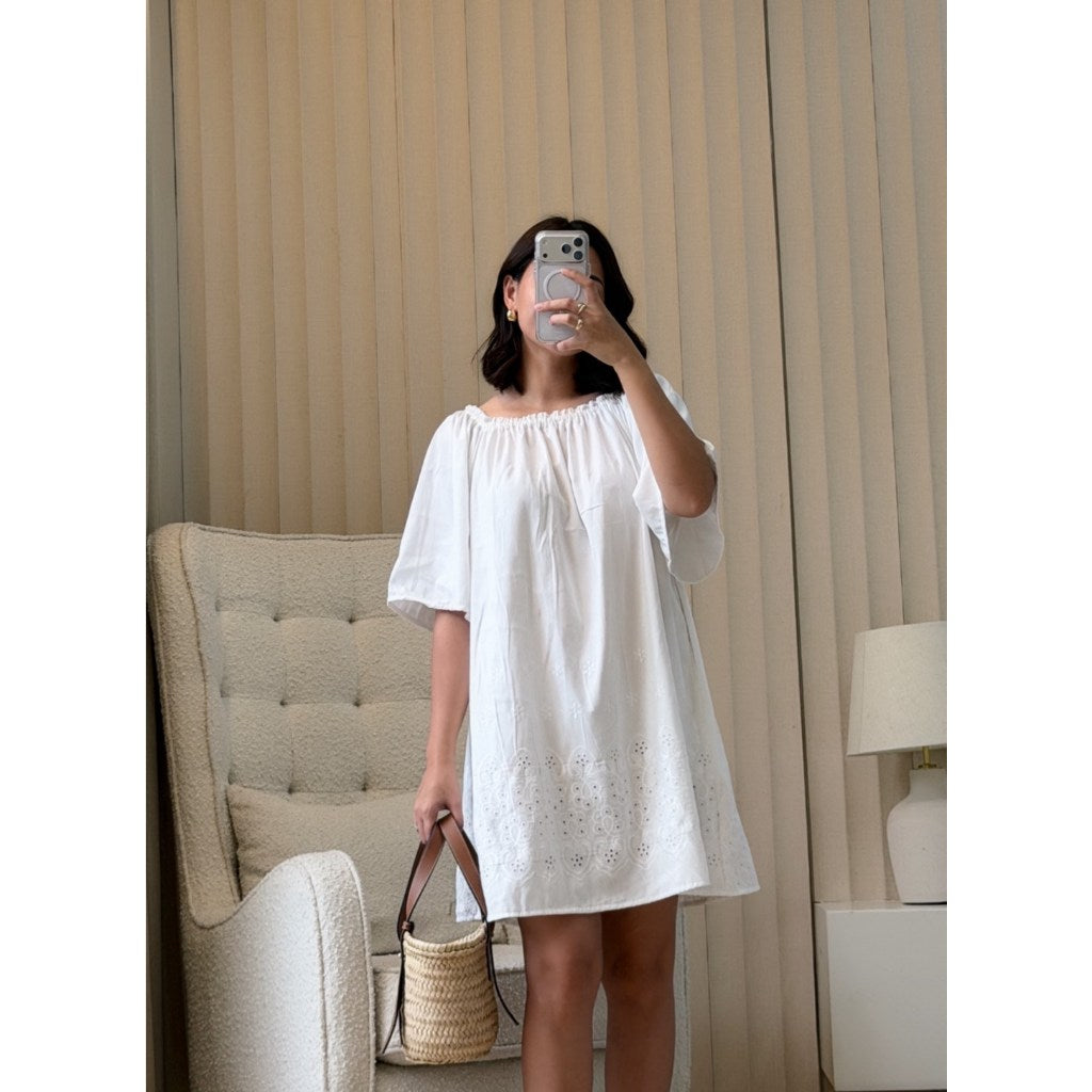 Pambahaymnl Eyelet Bell Sleeve Dress