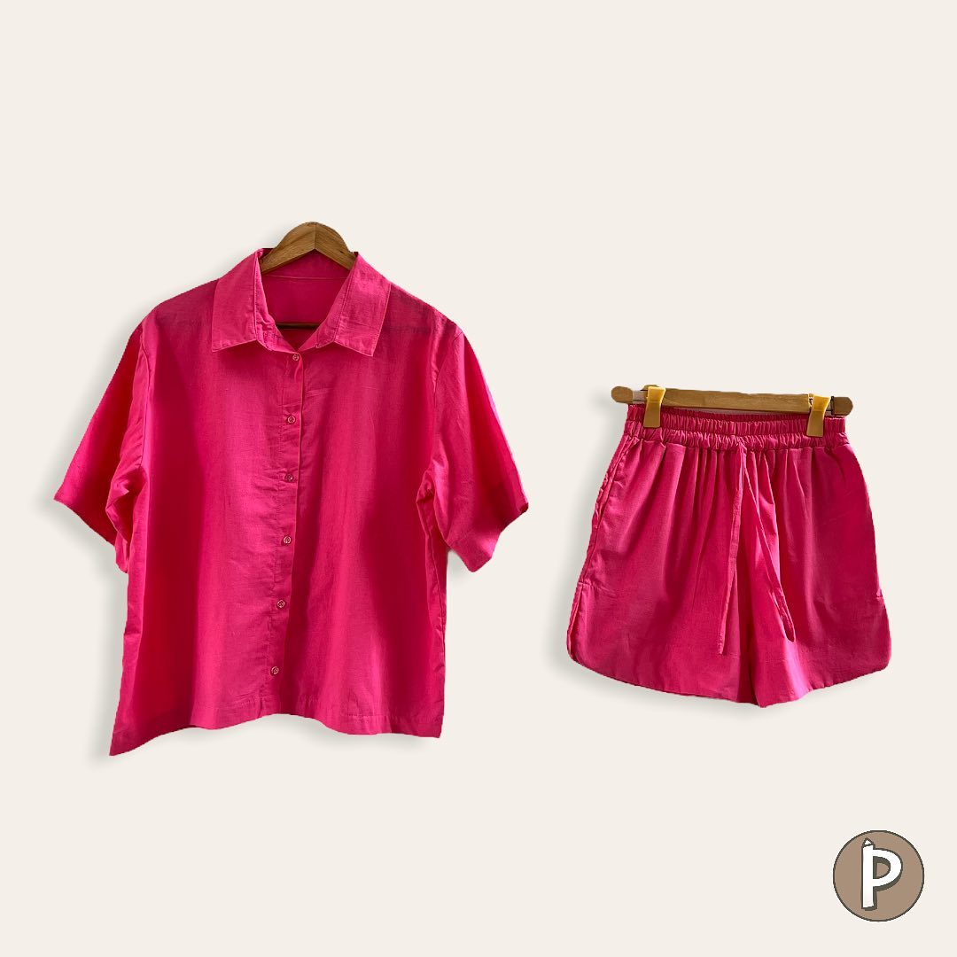 Pambahaymnl Buttoned Linen Shorts Set