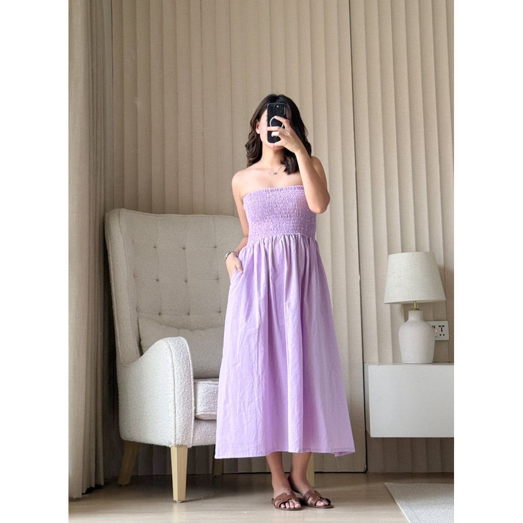 Pambahaymnl Smocked Linen Midi Dress