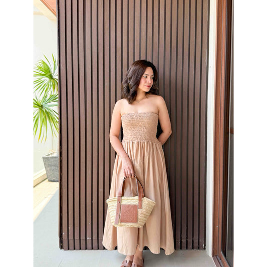 Pambahaymnl Smocked Linen Midi Dress