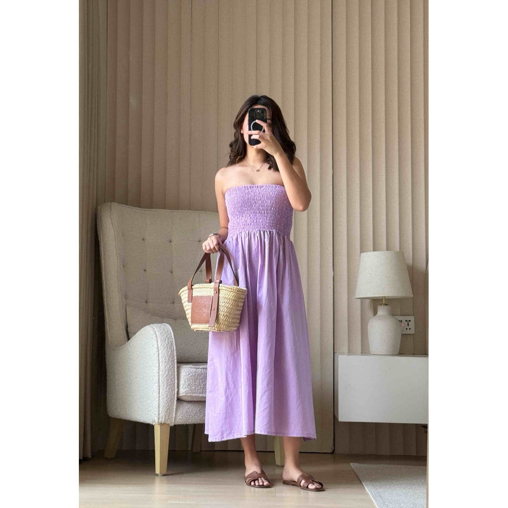 Pambahaymnl Smocked Linen Midi Dress